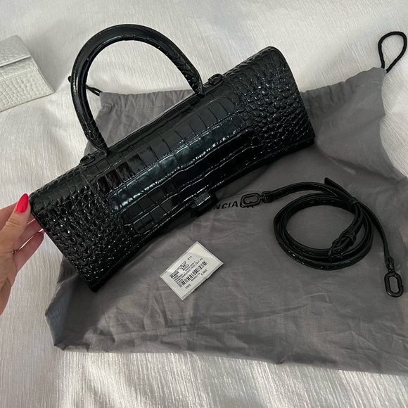 Balenciaga hourglass croc embossed black leather - Picture 2 of 4